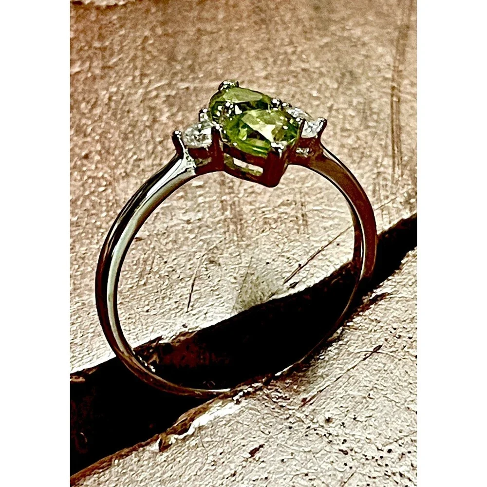 Genuine Natural Peridot Ring Set in 925 Sterling Silver
